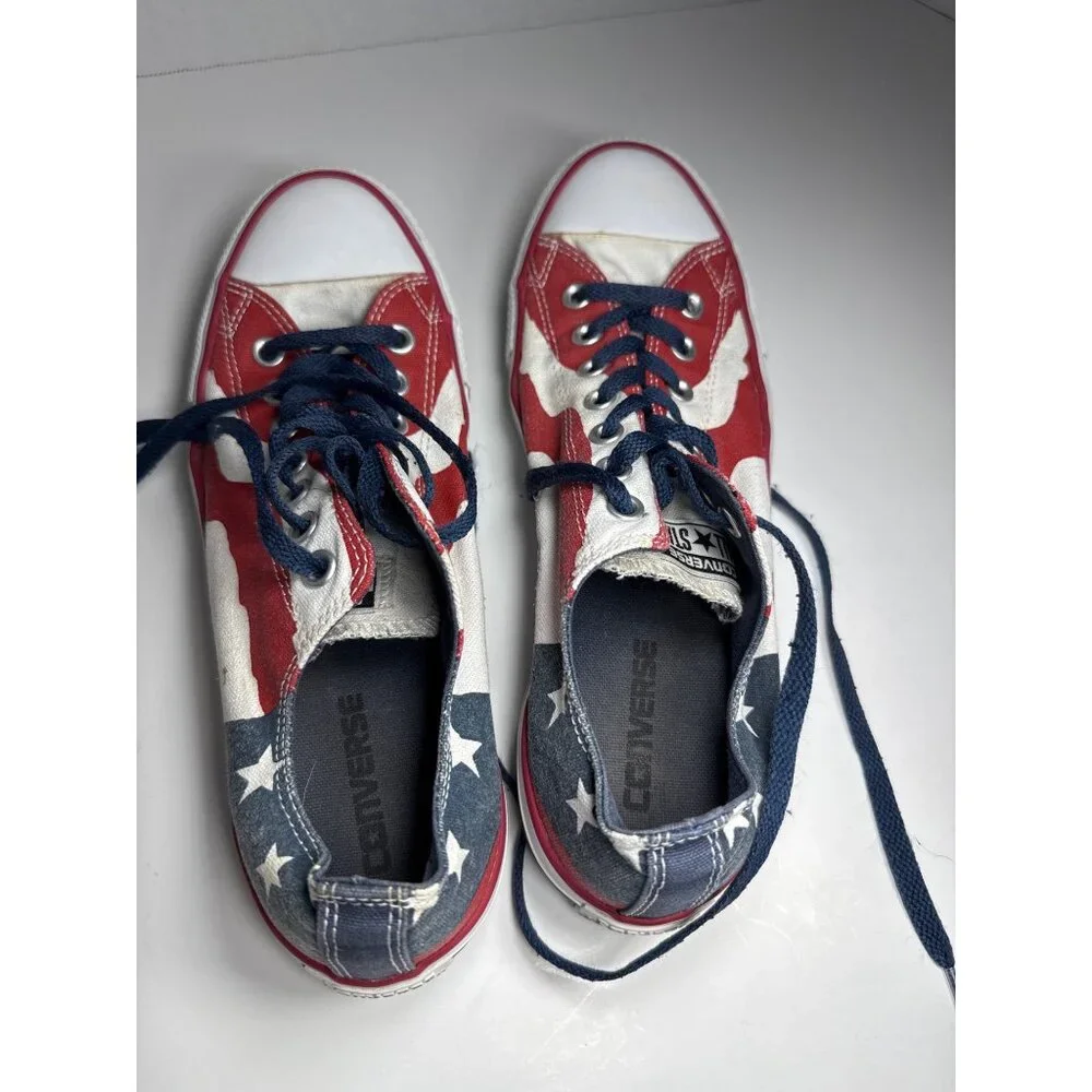 Converse All Star Low Top Sneakers American Flag Print Canvas Size 8.5 Mens - Picture 4 of 16